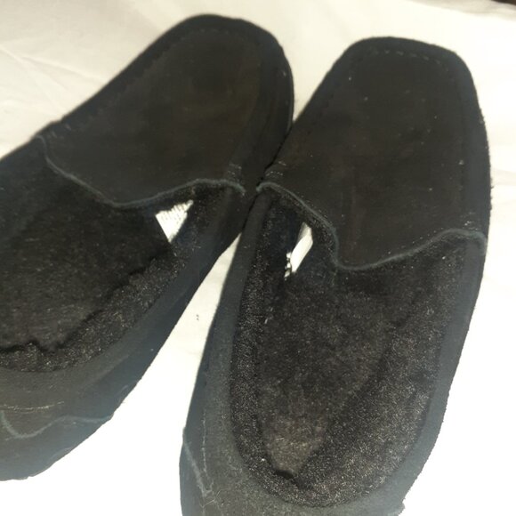 PAWZ BEARPAW BLACK LEATHER SLIPPERS SLIP ON SHEEPSKIN LINED-MENS SIZE 9 - Picture 5 of 7